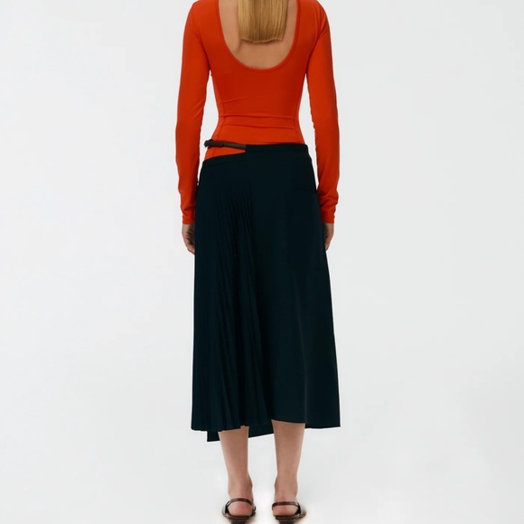 Tibi Tropical Wool Pleated Leather Wrap Skirt - Picture 3 of 3